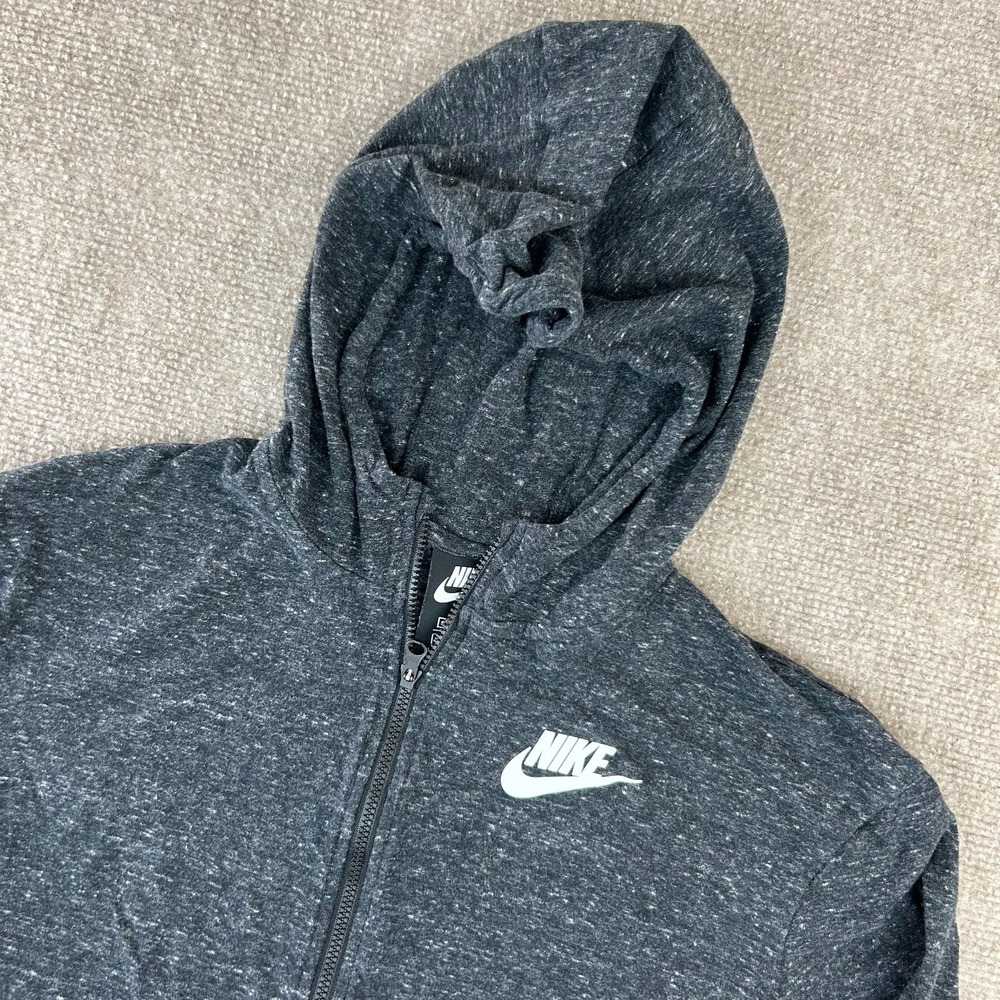 Nike Sportswear Hoodie Kids XL Charcoal Gray Cotton Standard Fit Logo Full Zip